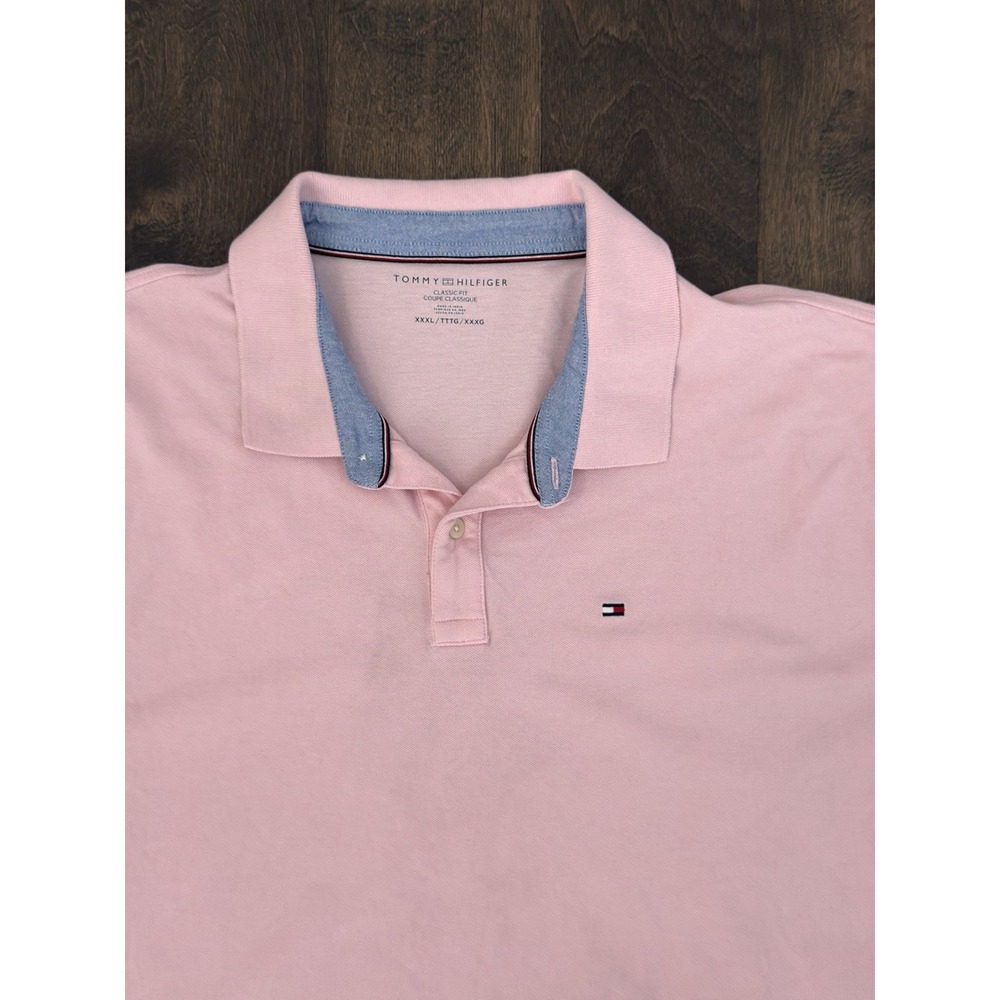 Tommy Hilfiger Mens Classic Fit Pink Polo Short Sleeve Shirt Size 3XL Flag Logo